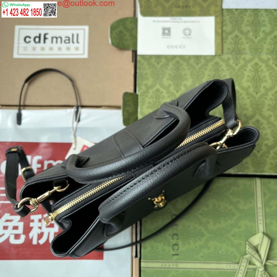 רפליקה גוצ'י 727810 ג'קי 1961 תיק גרגר טבעי קטן בעור שחור