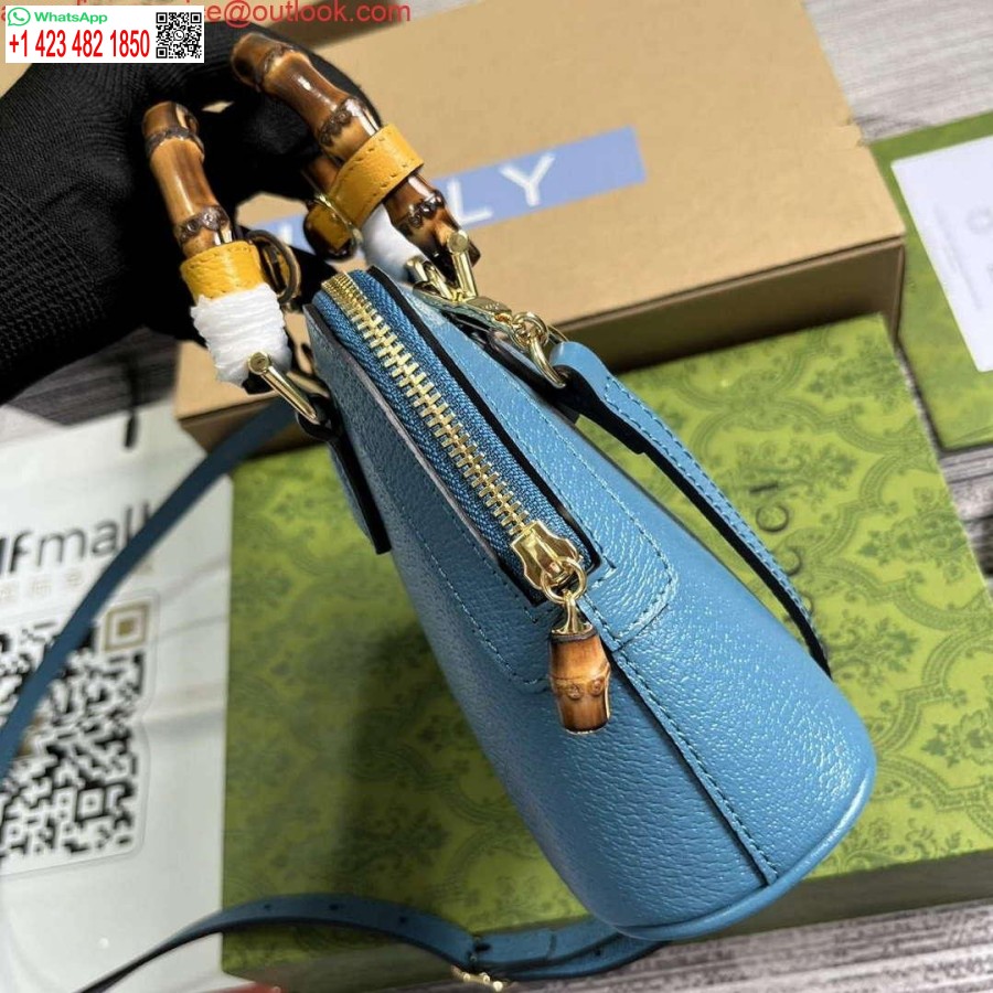 העתק גוצ'י 715775 גוצ'י דיאנה מיני תיק תיק עור כחול