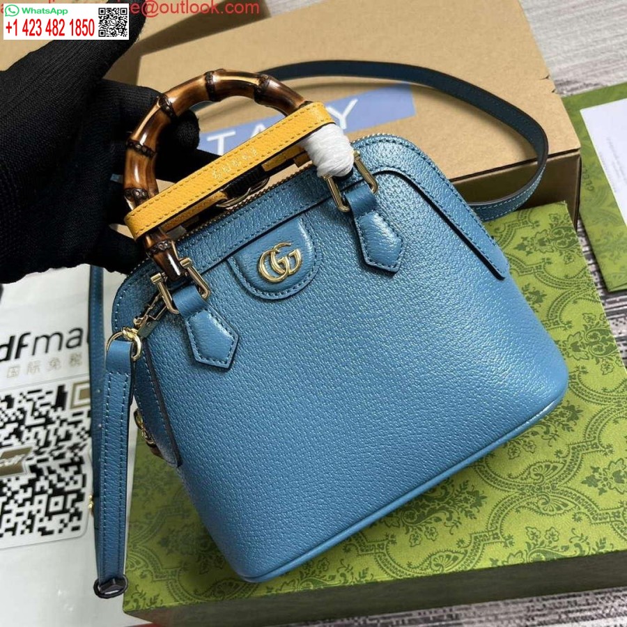 העתק גוצ'י 715775 גוצ'י דיאנה מיני תיק תיק עור כחול