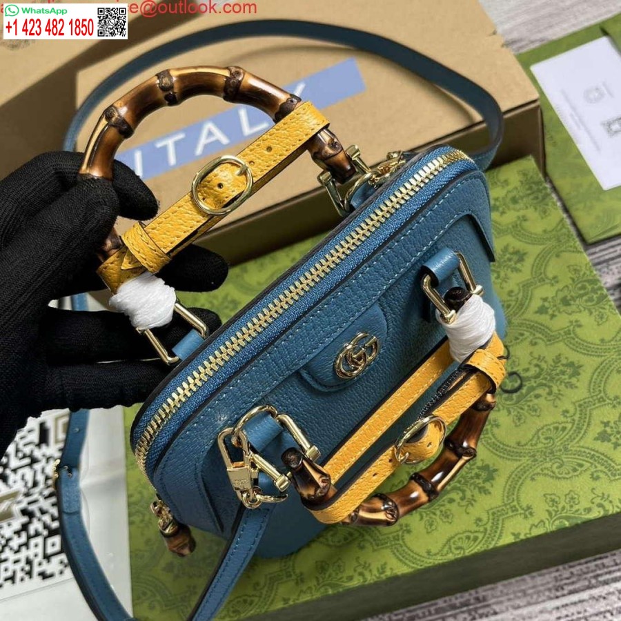 העתק גוצ'י 715775 גוצ'י דיאנה מיני תיק תיק עור כחול