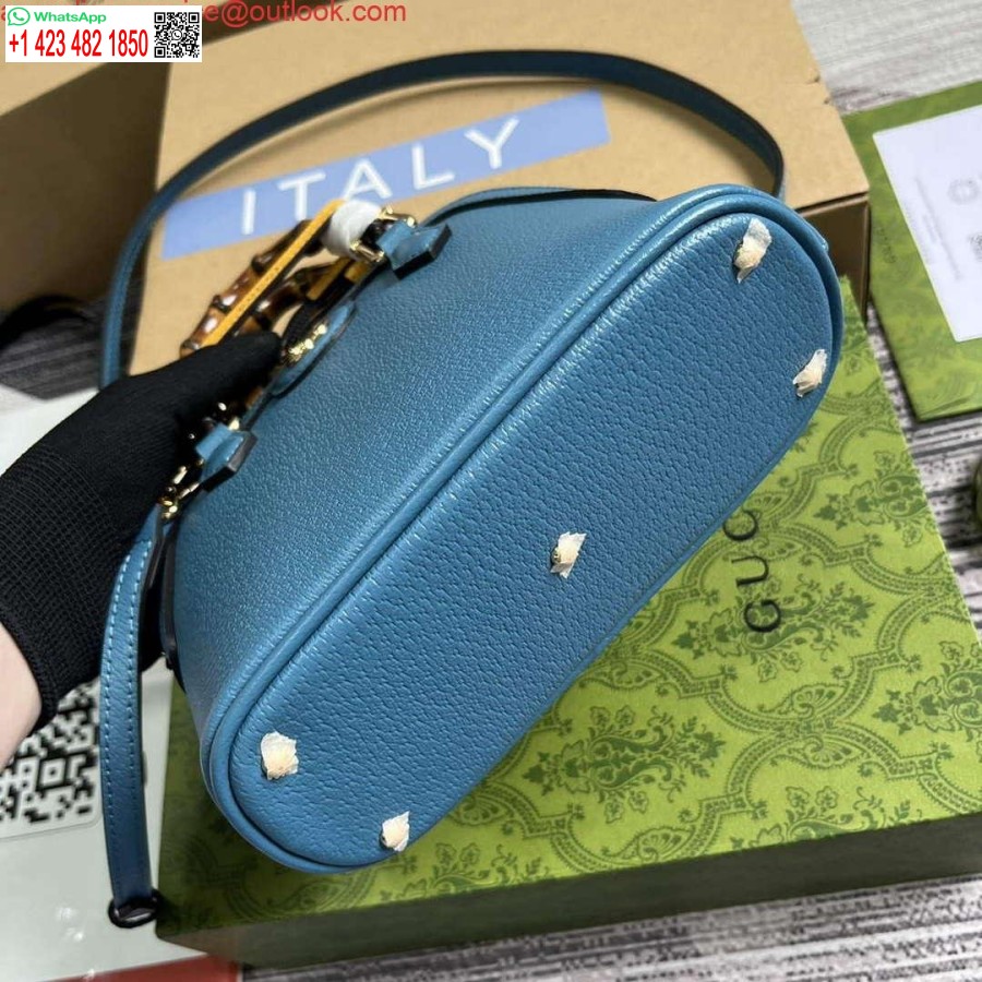 העתק גוצ'י 715775 גוצ'י דיאנה מיני תיק תיק עור כחול