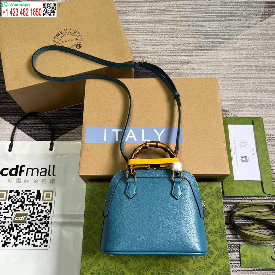 Replica Gucci 715775 Gucci Diana Minikangaskassi Sininen Nahka