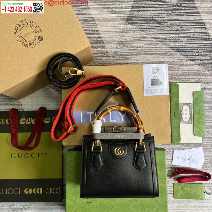 طبق الاصل غوتشي 702732 غوتشي ديانا حمل حقيبة صغيرة من الجلد الأسود