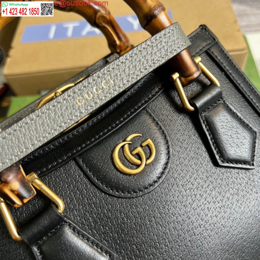 طبق الاصل غوتشي 702732 غوتشي ديانا حمل حقيبة صغيرة من الجلد الأسود