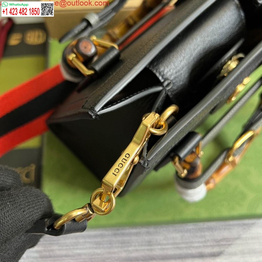 طبق الاصل غوتشي 702732 غوتشي ديانا حمل حقيبة صغيرة من الجلد الأسود