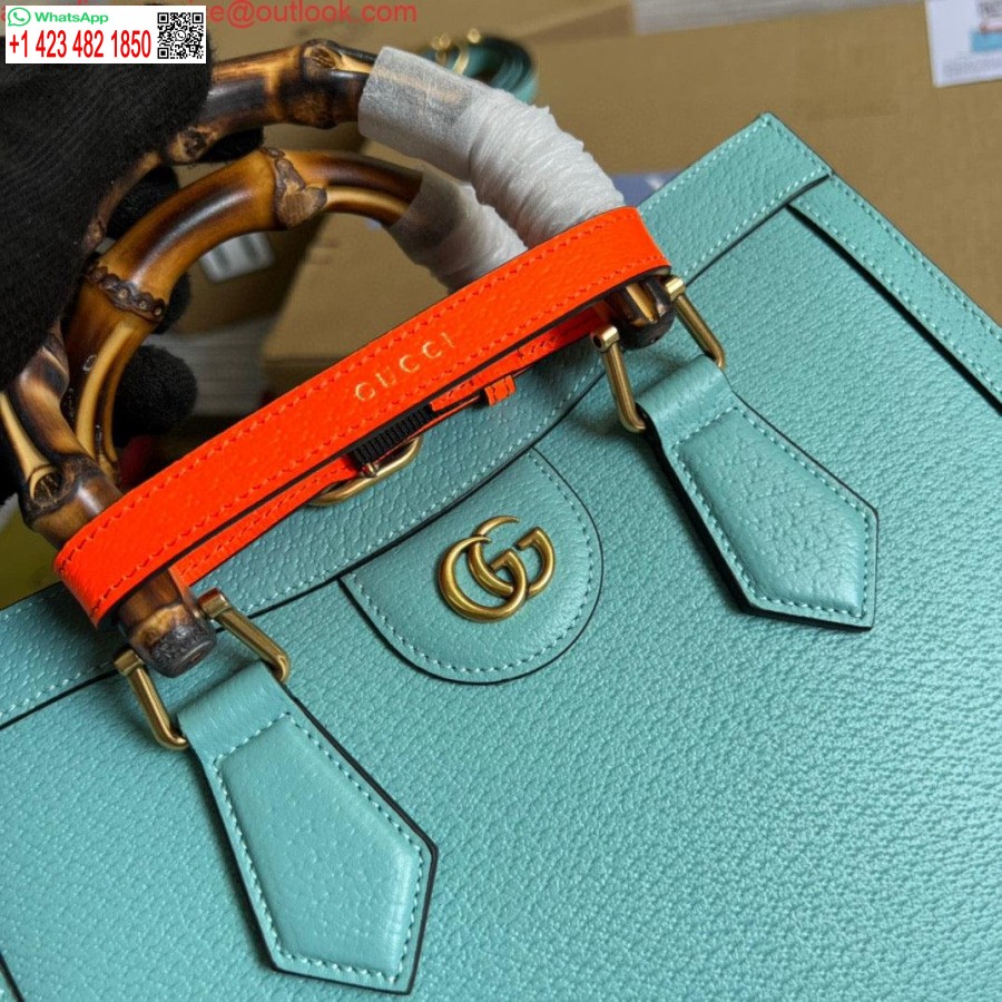 طبق الاصل غوتشي 702721 ديانا حمل حقيبة صغيرة من الجلد الأزرق الفاتح