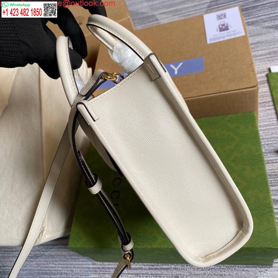 نسخة طبق الأصل من حقيبة غوتشي 671623 حمل صغيرة مع G المتشابكة البيضاء