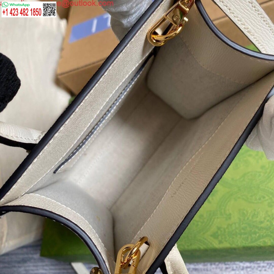 نسخة طبق الأصل من حقيبة غوتشي 671623 حمل صغيرة مع G المتشابكة البيضاء