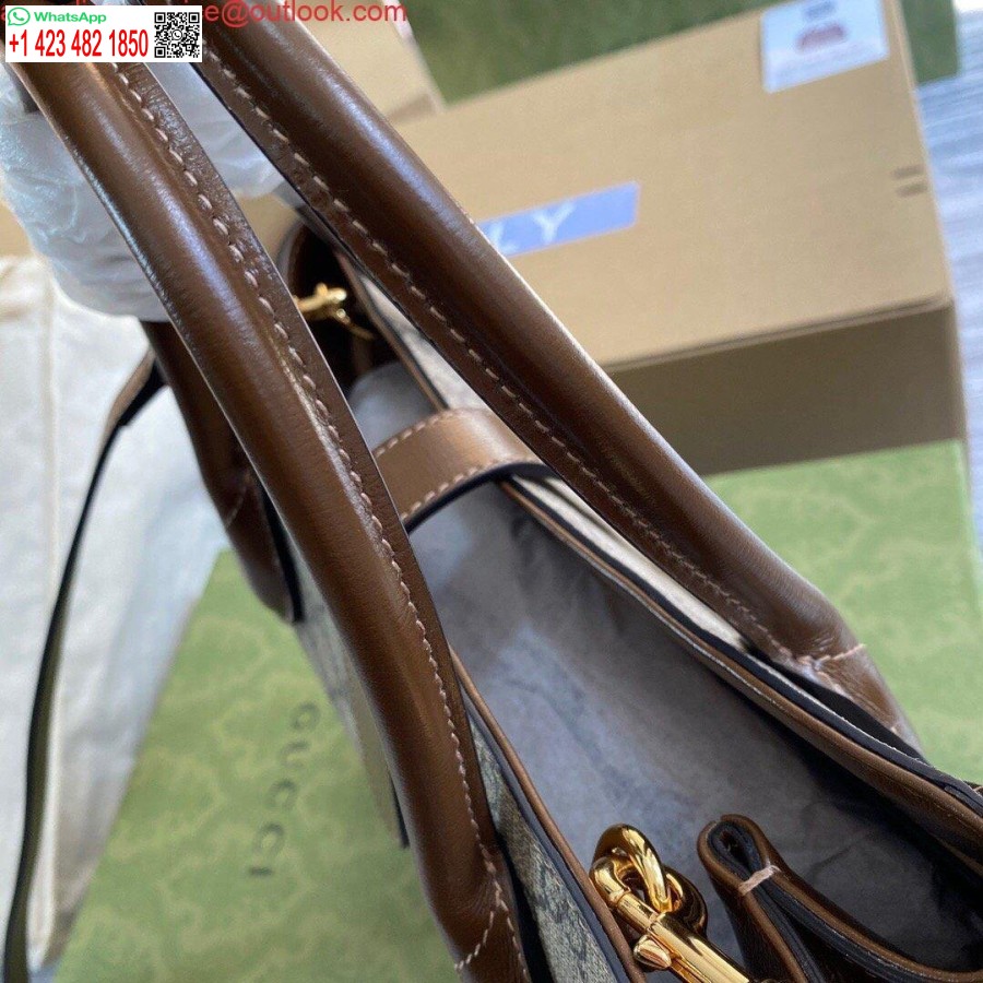 Replika Gucci 649016 Gucci Jackie 1961 Medium Tygväska Brun