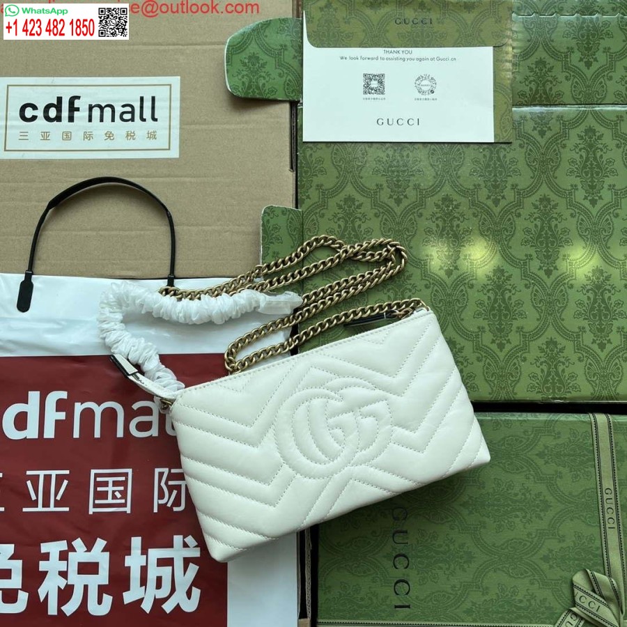 Replica Gucci 443447 Gg Marmont Pénztárca Fehér Bőr Lánccal