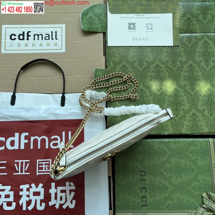 Replica Gucci 443447 Gg Marmont Pénztárca Fehér Bőr Lánccal