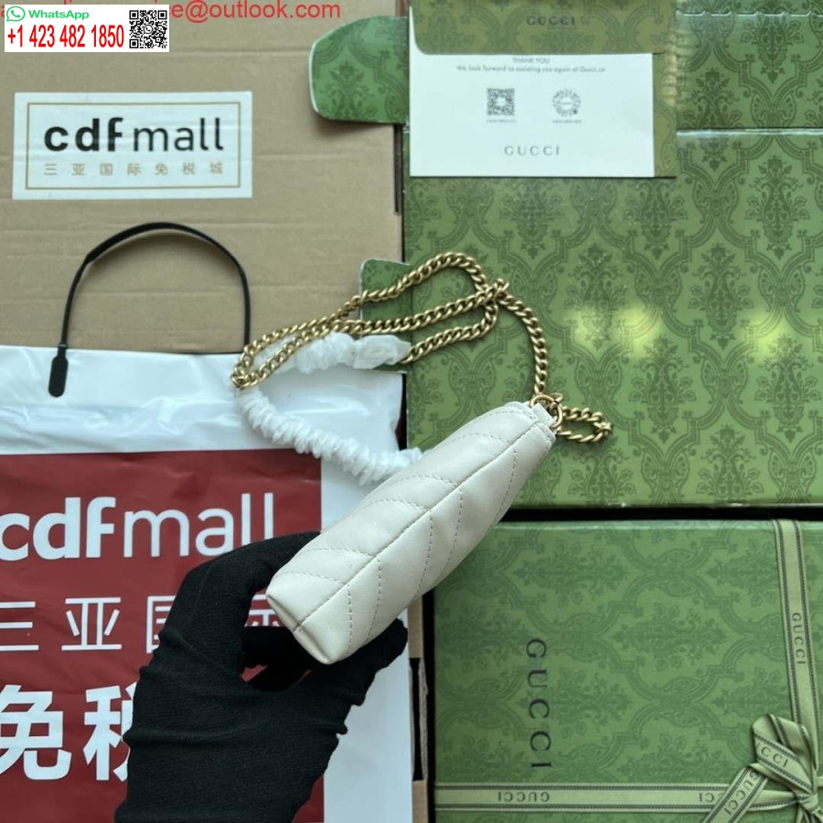 Replica Gucci 443447 Gg Marmont Pénztárca Fehér Bőr Lánccal