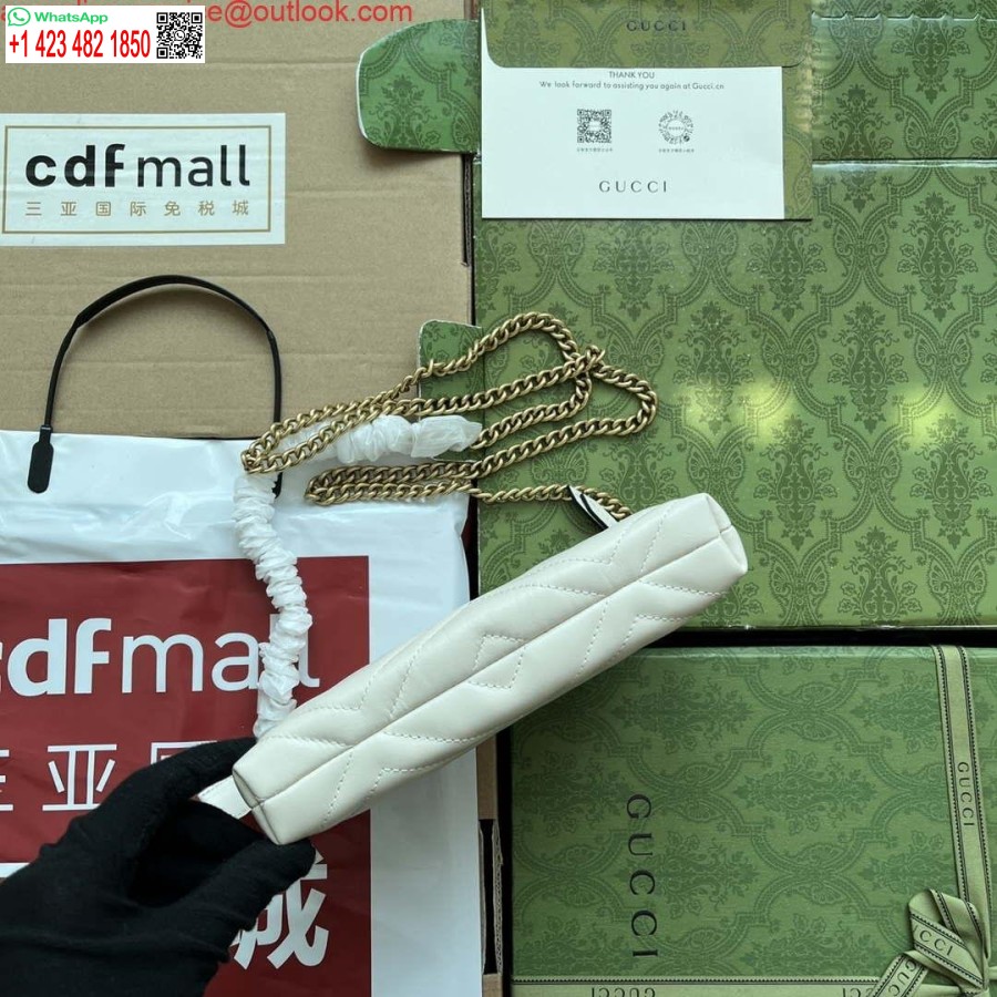 Replica Gucci 443447 Gg Marmont Pénztárca Fehér Bőr Lánccal