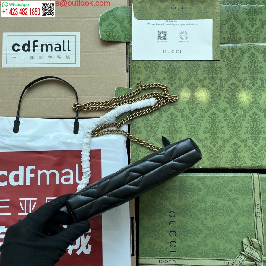 Replica Gucci 443447 Gg Marmont Pénztárca Fekete Bőr Lánccal