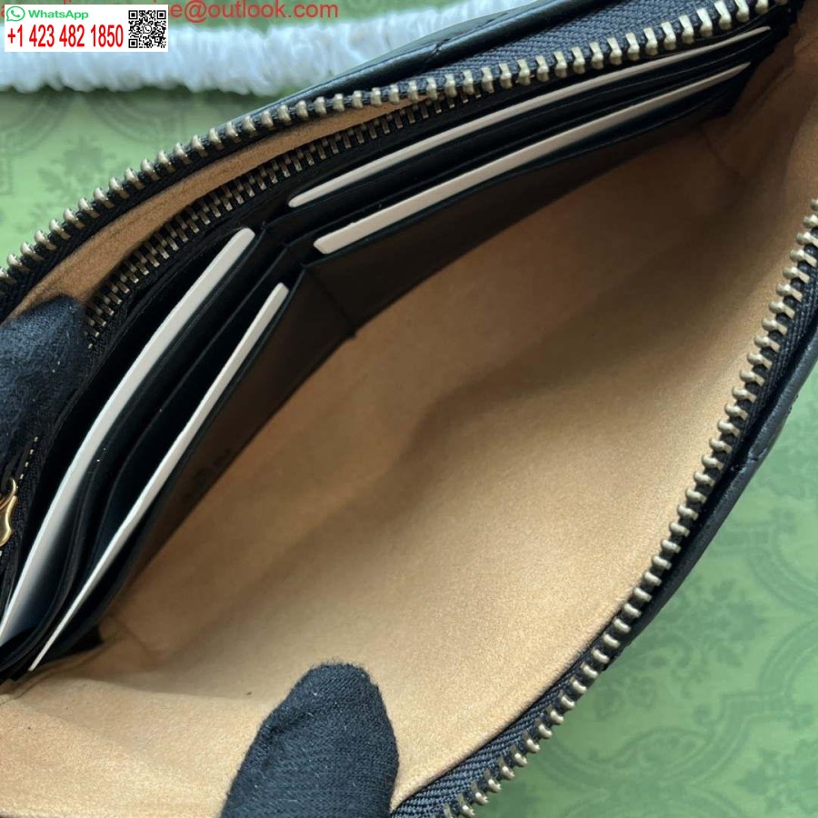 Replica Gucci 443447 Gg Marmont Pénztárca Fekete Bőr Lánccal