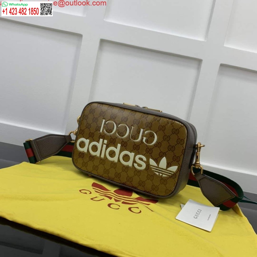 Replika Adidas X Gucci Kis Válltáska 702427 Bézs és Barna Gg Vászon