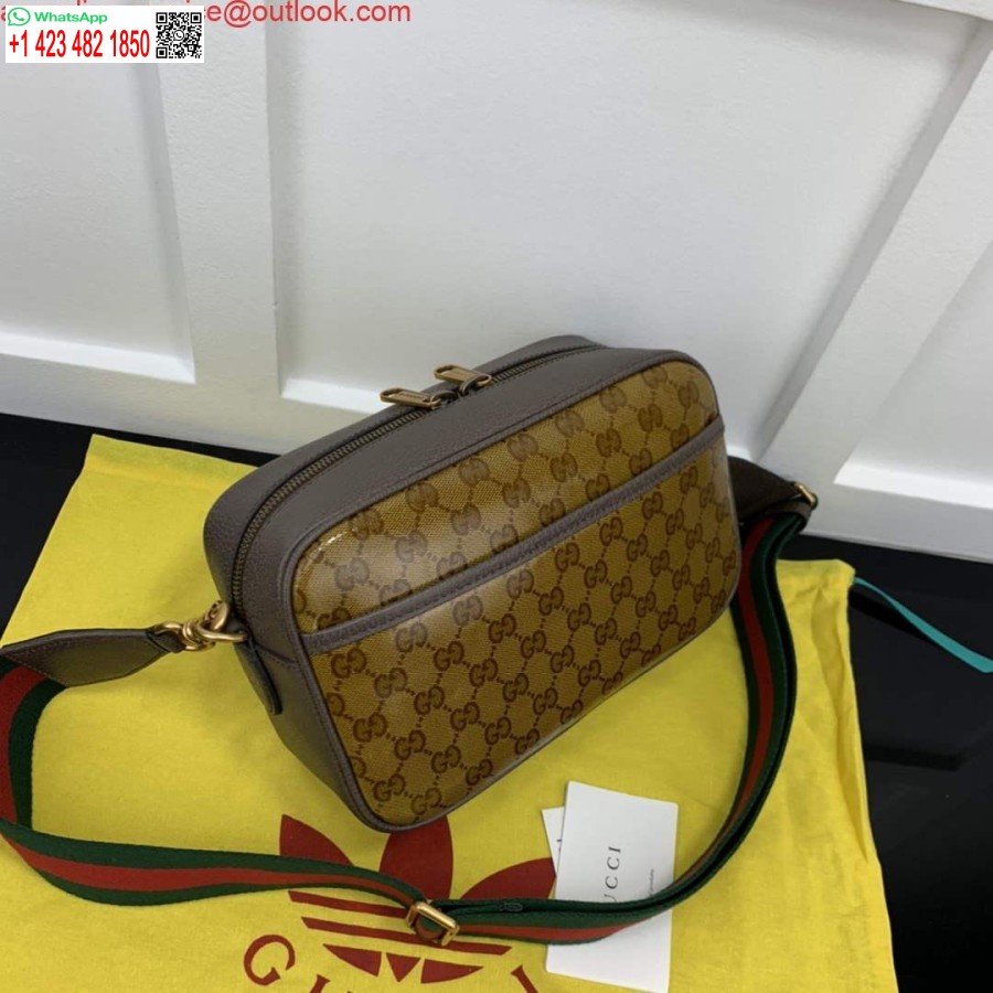 Replika Adidas X Gucci Kis Válltáska 702427 Bézs és Barna Gg Vászon