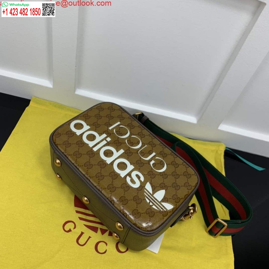 Replika Adidas X Gucci Kis Válltáska 702427 Bézs és Barna Gg Vászon