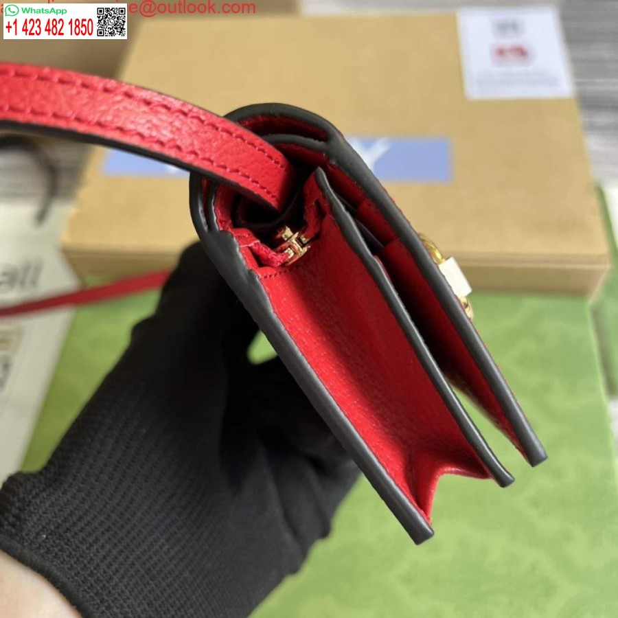 העתק נרתיק כרטיס Adidas X Gucci עם Horsebit 702248 בגוון לבן ואדום