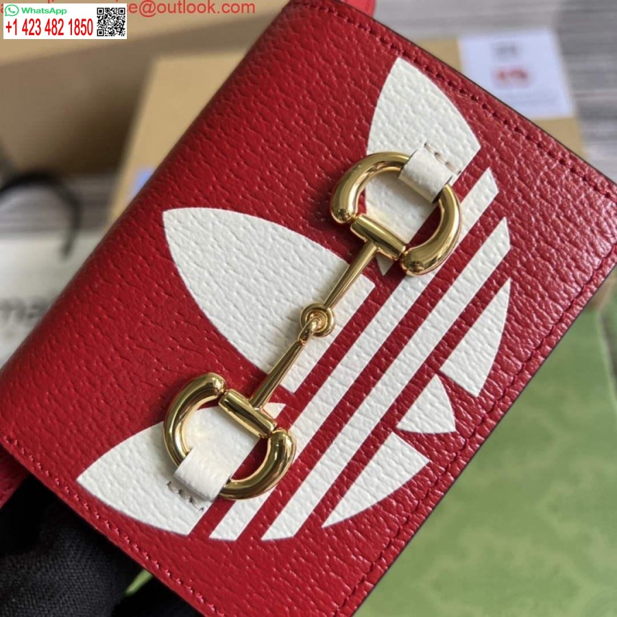 העתק נרתיק כרטיס Adidas X Gucci עם Horsebit 702248 בגוון לבן ואדום