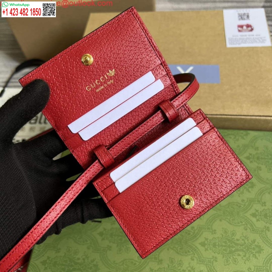 העתק נרתיק כרטיס Adidas X Gucci עם Horsebit 702248 בגוון לבן ואדום