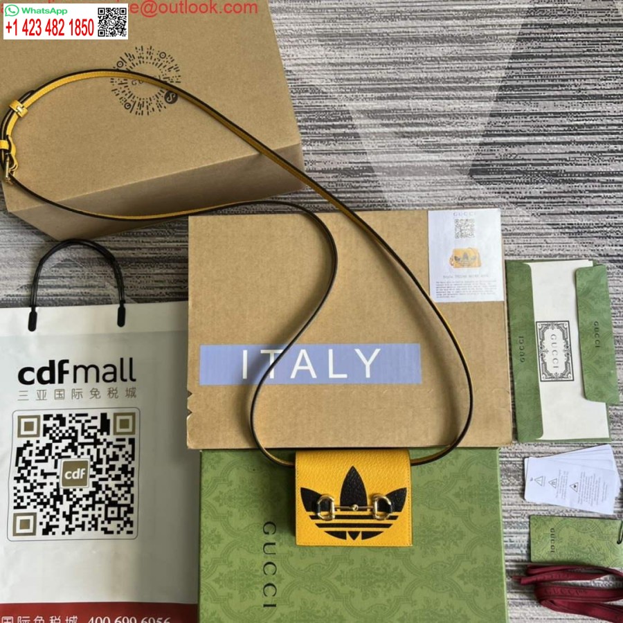 Replica Adidas X Gucci Kortelių Dėklas Su Arklio Bitu 702248 Nejuda Ir Geltona Oda