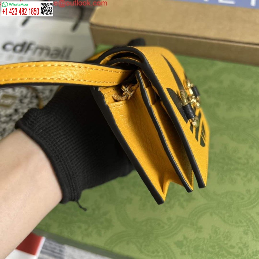 Replica Adidas X Gucci Kortelių Dėklas Su Arklio Bitu 702248 Nejuda Ir Geltona Oda