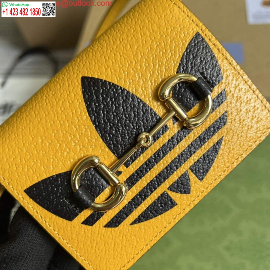 Replica Adidas X Gucci Kortelių Dėklas Su Arklio Bitu 702248 Nejuda Ir Geltona Oda