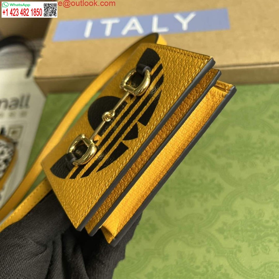 Replica Adidas X Gucci Kortelių Dėklas Su Arklio Bitu 702248 Nejuda Ir Geltona Oda
