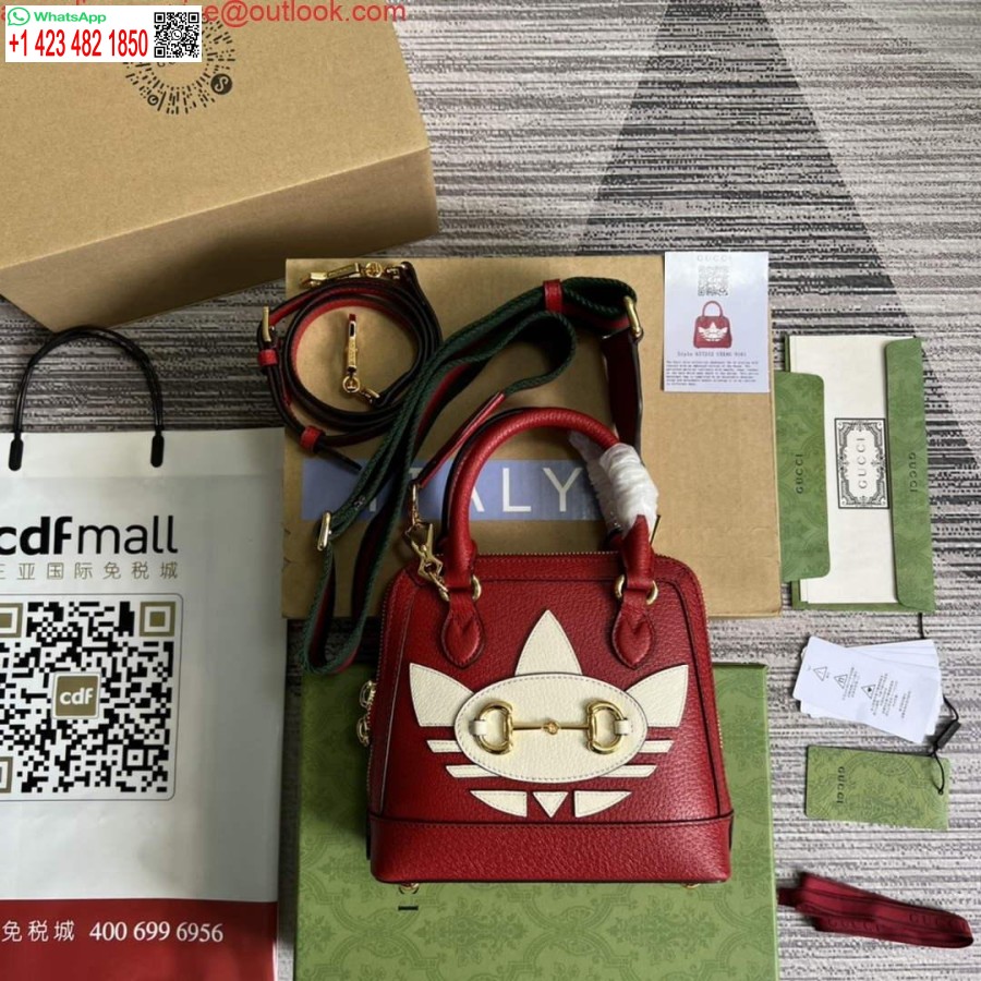 طبق الأصل أديداس X غوتشي 677212 هورسبيت 1955 حقيبة صغيرة من الجلد الأحمر والأبيض