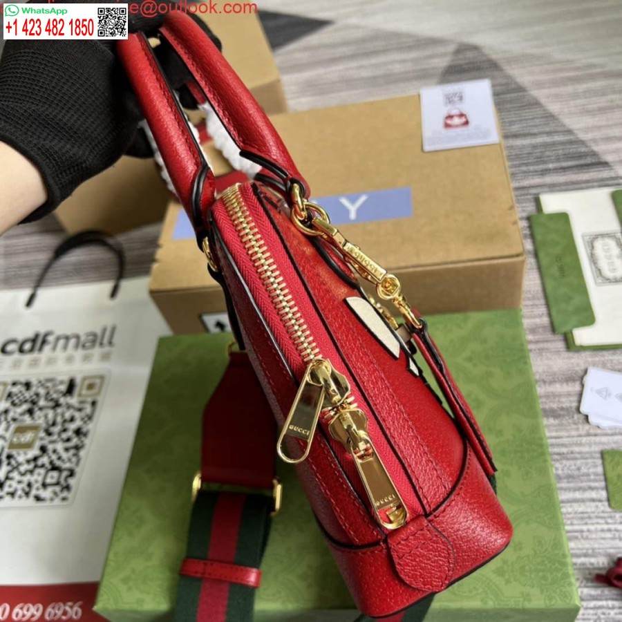 طبق الأصل أديداس X غوتشي 677212 هورسبيت 1955 حقيبة صغيرة من الجلد الأحمر والأبيض