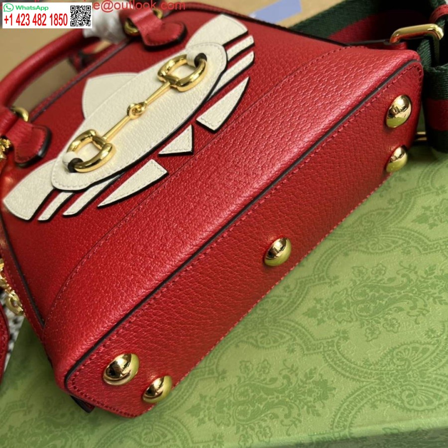 طبق الأصل أديداس X غوتشي 677212 هورسبيت 1955 حقيبة صغيرة من الجلد الأحمر والأبيض