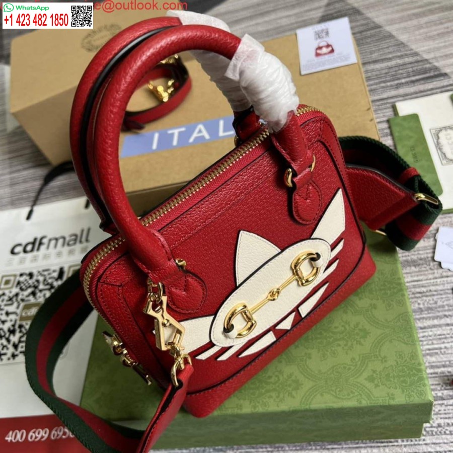 طبق الأصل أديداس X غوتشي 677212 هورسبيت 1955 حقيبة صغيرة من الجلد الأحمر والأبيض