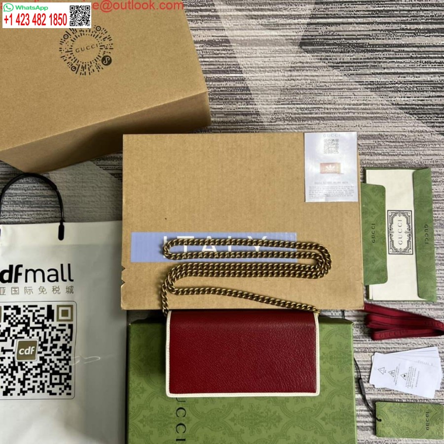 کپی کیف پول آدیداس X Gucci 621892 با زنجیر چرم مایل به سفید و قرمز
