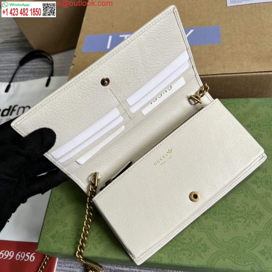 کپی کیف پول آدیداس X Gucci 621892 با زنجیر چرم مایل به سفید و قرمز