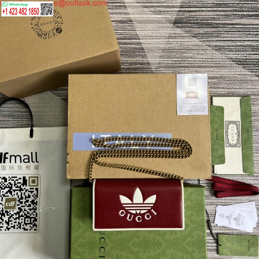Portafoglio Replica Adidas X Gucci 621892 Con Catena In Pelle Bianco Sporco E Rossa