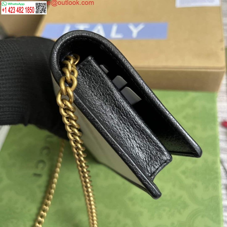 Replika Adidas X Gucci 621892 Pénztárca Lánccal Törtfehér és Fekete Bőr