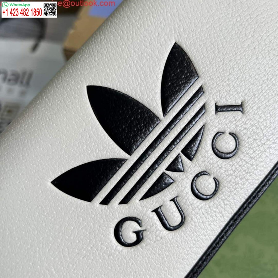 Replika Adidas X Gucci 621892 Pénztárca Lánccal Törtfehér és Fekete Bőr
