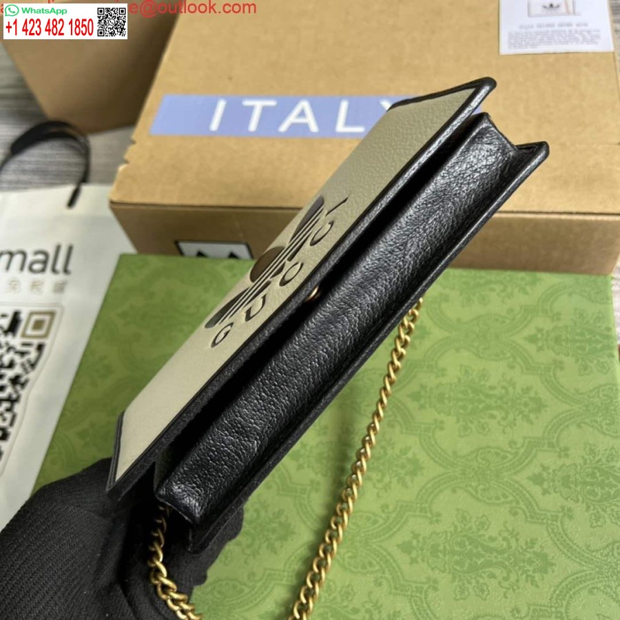 Replika Adidas X Gucci 621892 Pénztárca Lánccal Törtfehér és Fekete Bőr