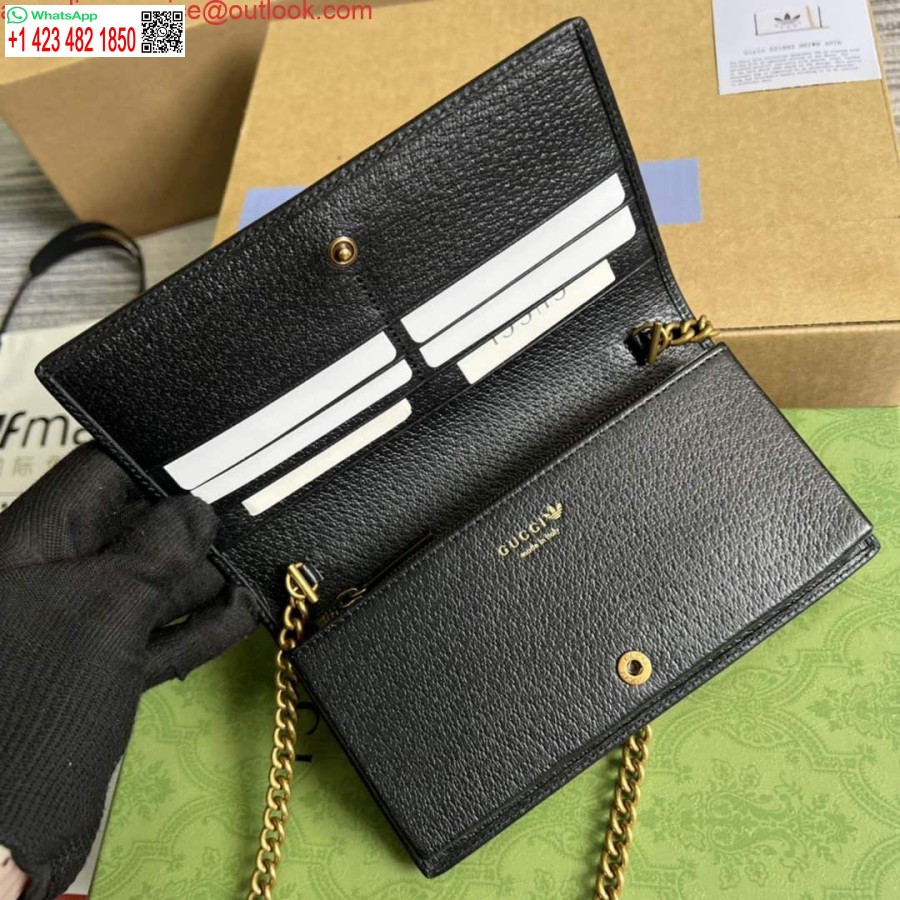 Replika Adidas X Gucci 621892 Pénztárca Lánccal Törtfehér és Fekete Bőr