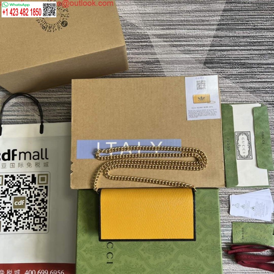 کپی کیف پول آدیداس X Gucci 621892 با زنجیر چرم مشکی و زرد