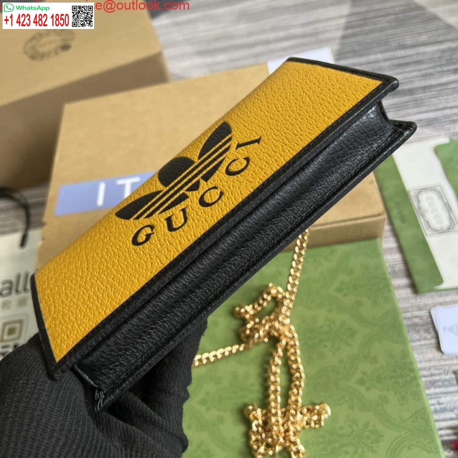 کپی کیف پول آدیداس X Gucci 621892 با زنجیر چرم مشکی و زرد