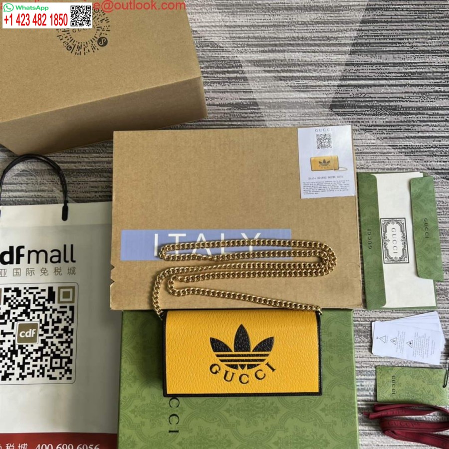 Portafoglio Replica Adidas X Gucci 621892 Con Catena In Pelle Nera E Gialla