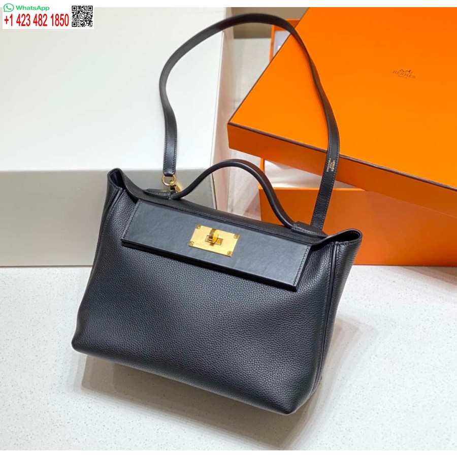 Replika Hermes Kelly 2424 Skórzana 29cm H230268 Czarna Torba Na Ramię