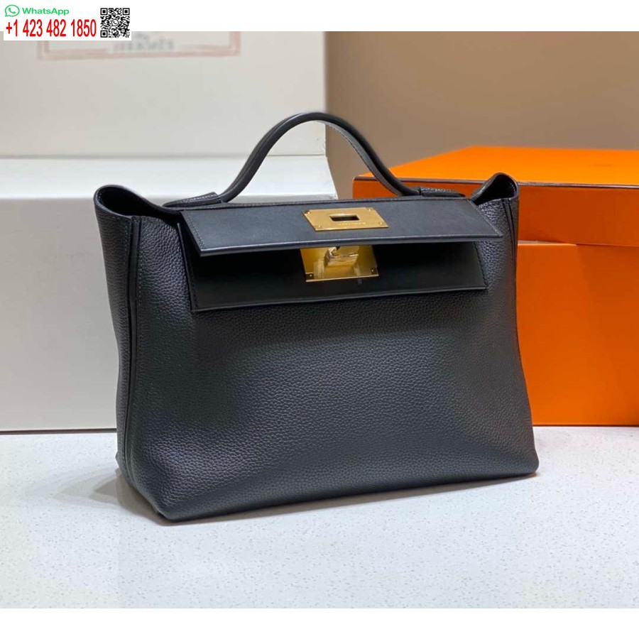 Replika Hermes Kelly 2424 Skórzana 29cm H230268 Czarna Torba Na Ramię