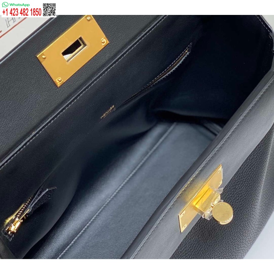 Replika Hermes Kelly 2424 Skórzana 29cm H230268 Czarna Torba Na Ramię