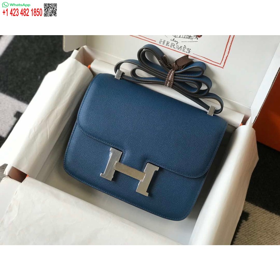 Replika Hermes Constance Válltáskák Epsom Bőr Ezüst H28417