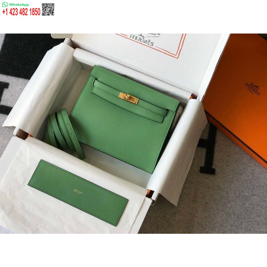 Реплика кожаной сумки Hermes Kelly Danse 22 см 20362 зеленого авокадо