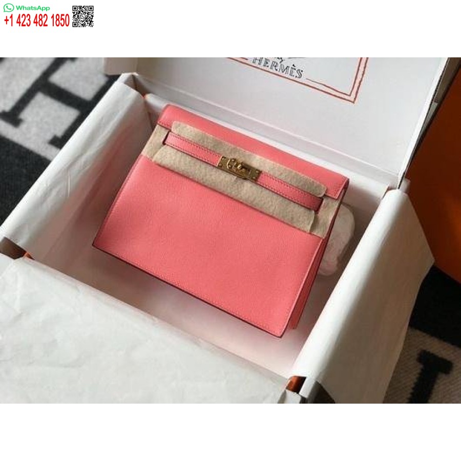 Реплика кожаной сумки Hermes Kelly Danse 22см 20359 розовая