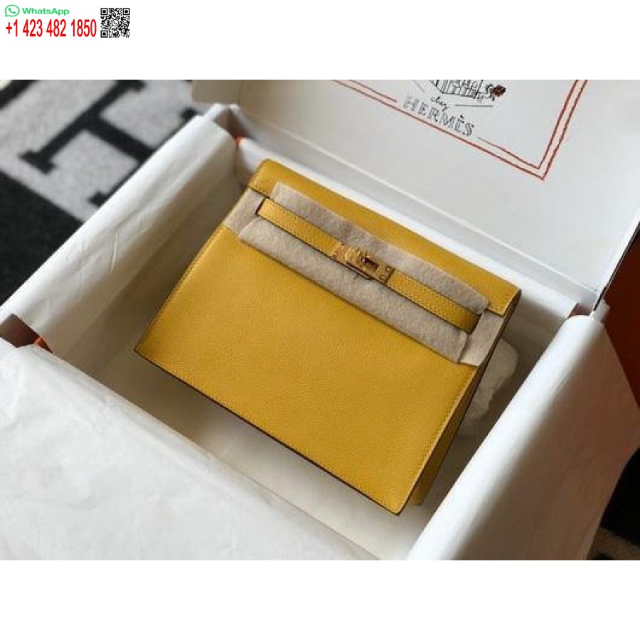 Реплика кожаной сумки Hermes Kelly Danse 22 см 20357 желтого цвета